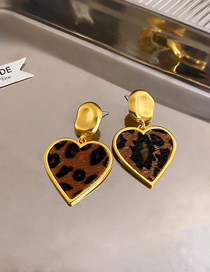 Fashion Geometric Love Fabric Leopard Print Heart Stud Earrings