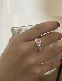 Fashion Pink Diamond Tin Foil Silver Plated Inlaid Zirconium Chain Ring