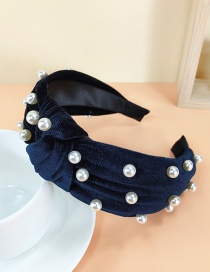 Fashion Navy Velvet Pearl Knotted Headband