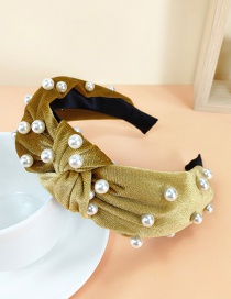 Fashion Yellow Velvet Pearl Knotted Headband