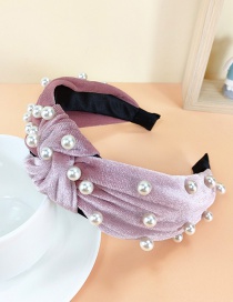 Fashion Pink Velvet Pearl Knotted Headband