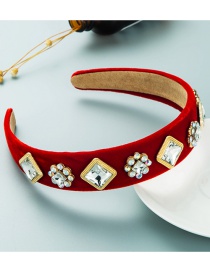 Fashion Red Diamond-studded Gold Velvet Broad-brimmed Headband