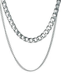 Fashion Silver Color Titanium Steel Cuban Chain Double Necklace