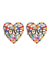 Fashion Color Mixing Alloy Color Diamond Hollow Heart-shaped Stud Earrings