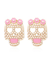 Fashion Color Mixing Alloy Inlaid Pearl Skull Earrings