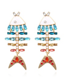 Fashion Color Mixing Alloy Color Diamond Fishbone Earrings