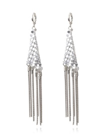 Fashion White K Metal Chain Tassel Earrings