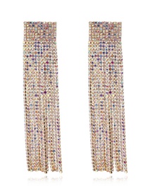 Fashion Gold Color Ab Diamond Rhinestone Tassel Geometric Claw Chain Earrings