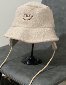 Fashion Beige Letter Embroidered Lamb Wool Fisherman Hat