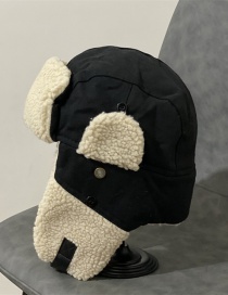 Fashion Black Lei Feng Cap With Faux Lamb Wool Stitching Ear Protection