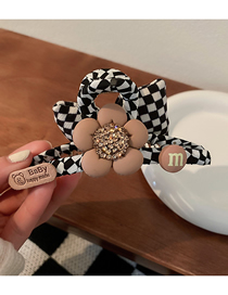 Fashion Black And White Checkered-hairpin Diamond-encrusted Flower Letter Mark Checkered Clip