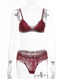 Fashion Red Wine Lace Stitching Underwear Set
