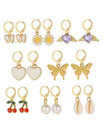 Fashion Gold Alloy Butterfly Flower Love Cherry Earring Set