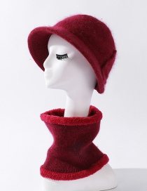 Fashion Wine Red Rabbit Fur Knitted Bow Fisherman Hat And Scarf Set