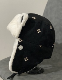 Fashion Black Floral Embroidery Plush Lei Feng Hat