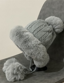 Fashion Grey Woolen Knit Wool Ball Ear Protection Toe Cap