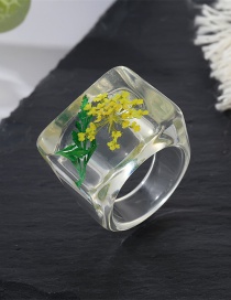 Fashion Yellow Flower Transparent Ring Resin Dried Flower Transparent Geometric Ring