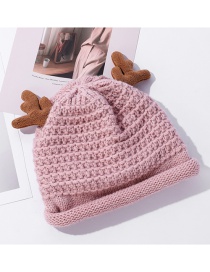 Fashion Pink Christmas Antlers Curled Knitted Hat