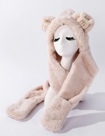 Fashion Beige Bear Scarf And Gloves All-in-one Plush Three-piece Suit