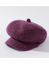 Fashion Leather Purple Pure Color Knitted Rabbit Fur Hat