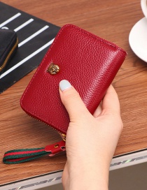 Fashion Smiley Wine Red Zipper Multi-position Card Holder Coin Purse
