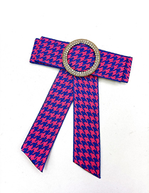 Fashion Rose Red Houndstooth Disc Bow Brooch