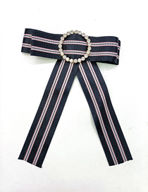 Fashion Black Fabric Striped Bow Round Diamond Brooch