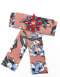 Fashion Pink Fabric Printed Diamond Flower Brooch