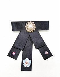 Fashion Black Fabric Bow Inlaid Pearl Flower Brooch