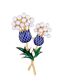 Fashion Gold Alloy Drop Oil Pearl Flower Brooch