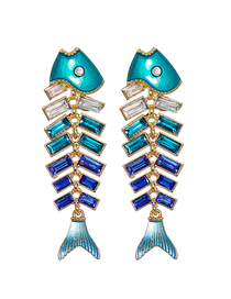Fashion Fish Bone Alloy Diamond Fishbone Earrings