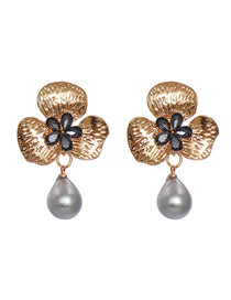 Fashion Grey Alloy Diamond Flower Stud Earrings