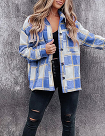 Fashion Sky Blue Check Printed Buttoned Cardigan Jacket