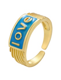 Fashion Navy Blue Copper Drop Oil Letter Geometric Open Ring