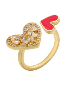 Fashion Gold Coloren Red Copper Inlaid Zirconium Drop Oil Love Heart Open Ring