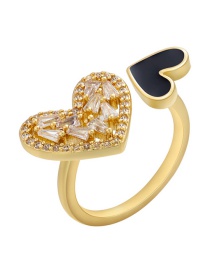 Fashion Gold Coloren Black Copper Inlaid Zirconium Drop Oil Love Heart Open Ring
