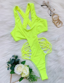 Fashion Silver Color Yellow Solid Color Back Cross Cutout One-piece Swimsuit