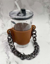 Fashion Brown Cup Sleeve + Gun Color Chain Removable Geometric Chain Coffee Cup Holder