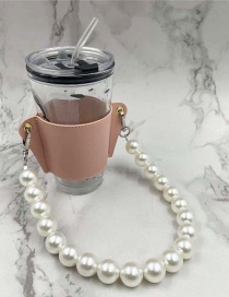 Fashion Pink Cup Set + Pearl Chain Removable Pearl Chain Coffee Cup Holder