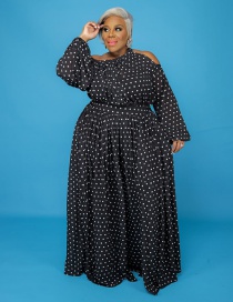 Fashion Black Polka Dot Print Plus Size Long Sleeve Dress