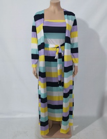 Fashion 5-color Stripes Striped Print Suspender Skirt Jacket Suit