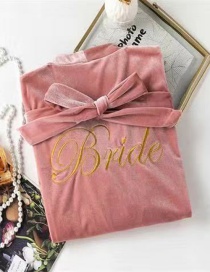 Fashion Gold Coloren Velvet Bridal Style-pink Gold Velvet Letter Embroidered Nightgown Cardigan