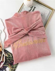 Fashion Gold Coloren Velvet Bridesmaid-pink Gold Velvet Letter Embroidered Nightgown Cardigan