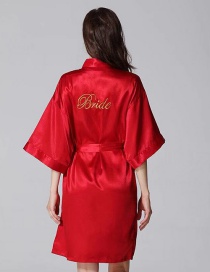 Fashion Big Red Bridal Embroidery Faux Silk Geometric Print Bandage Nightgown