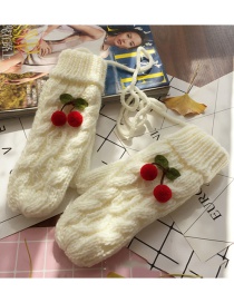 Fashion White/red Cherry Twist-knit Cherry Mittens Halterneck Gloves