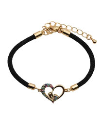 Fashion Cb0026+black Rope Copper Inlaid Zirconium Heart Bracelet