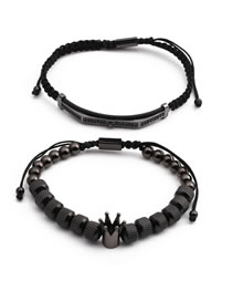 Fashion Black 2-piece Set G Stainless Steel Crown Letter Bracelet Set