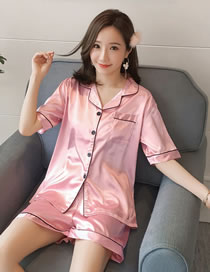 Fashion Pink Ice Silk Print Short-sleeved Shorts Pajama Set