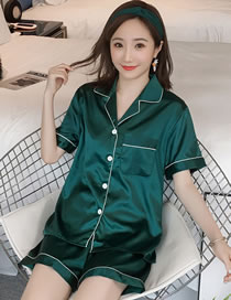 Fashion Dark Green Ice Silk Print Short-sleeved Shorts Pajama Set