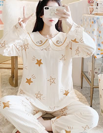 Fashion 5801 Stars Cotton Lapel Cartoon Pocket Pajamas Suit